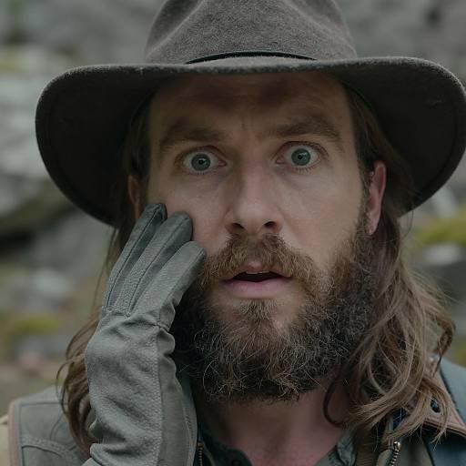 Surprised Bearded Man in Outdoor Apparel