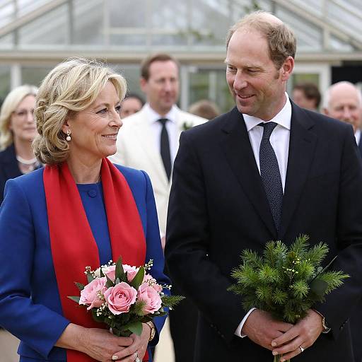 Elegant Couple at Formal Event Holding Floral Bouquets