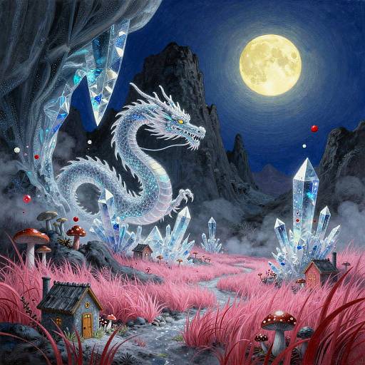 Surreal Fantasy Ice Cave with Translucent Dragon