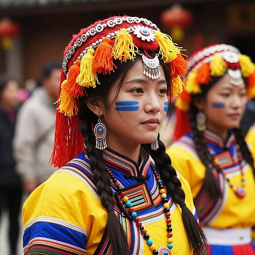 Vibrant Portrait of Asian Woman in Traditional Attire