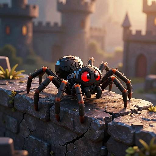 Retro Pixel Horror Spider Scene