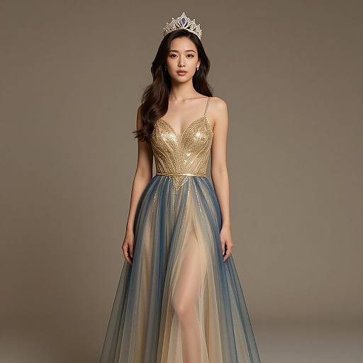 Regal Female Model in Elegant Dress