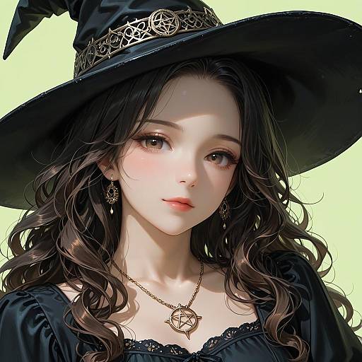 Realistic Portrait of Young Witch with Curly Hair
