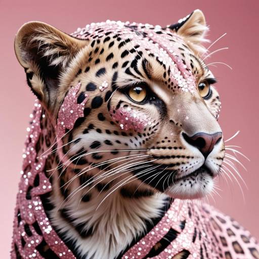 Glittering Leopard on Pink Background
