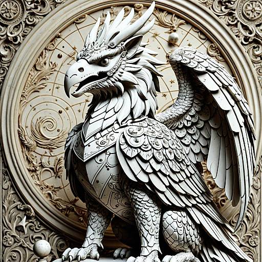 Ornate Rococo Armored Gryphon Sculpture