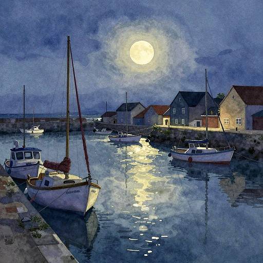 Luminous Twilight Harbor Watercolor