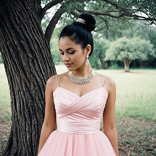 Woman in Pink Dress with Jewelry Outdoors