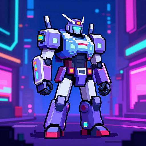 Pixel Art Cyberpunk Robot Warrior