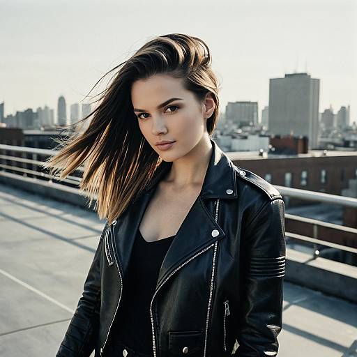 Woman with Finger Roll Hairstyle on Urban Rooftop