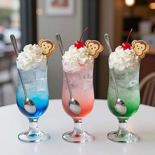 Colorful Drinks with Whipped Cream and Cookies