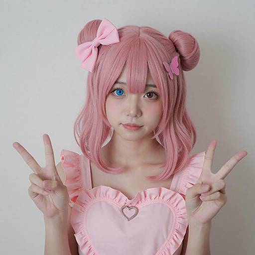 Youthful Pink Twin Buns Portrait