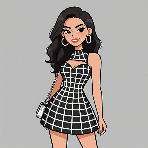 Smiling Glam Rock Woman in Mini Dress