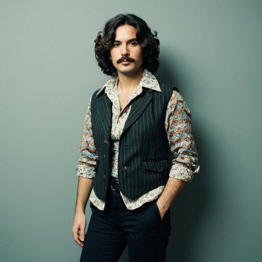 1970s Style Man in Patterned Vest and Light Shirt