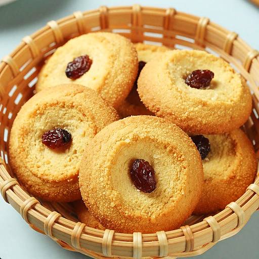 Close-Up Wicker Basket of Raisin Cookies