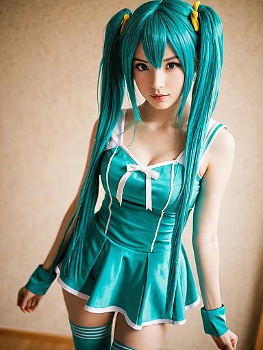 Lifestyle costume photo of Hachune miku. Cosplay clothes