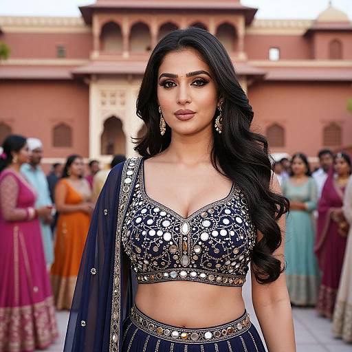 Glamorous Woman in Navy Ghagra Suit