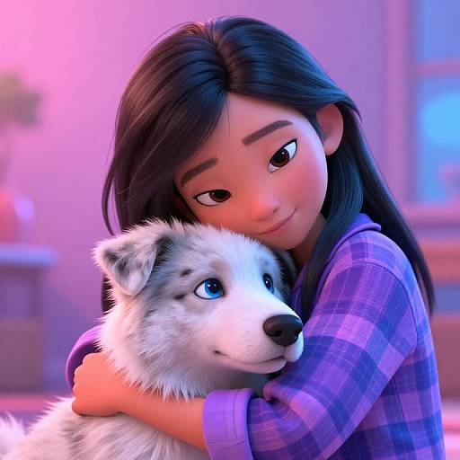 Pixar-Style Girl with Collie Puppy