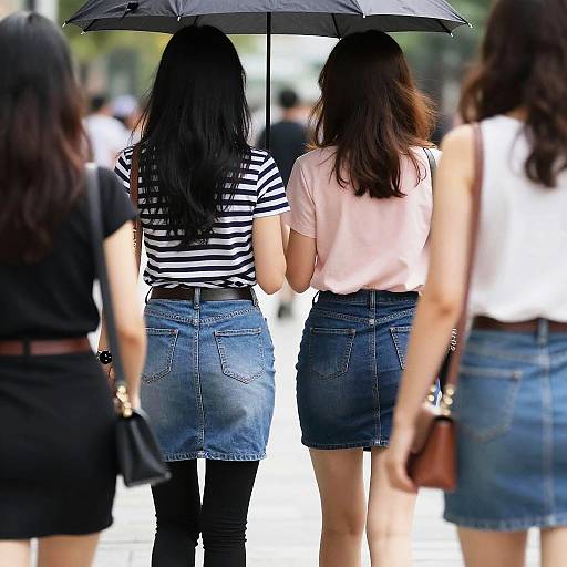 Two Girls Striped Outfit Rear View