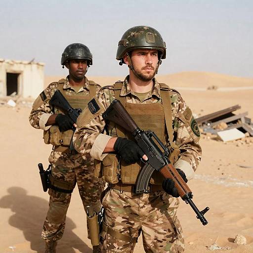 Intense Moment: Soldiers in Desert Conflict