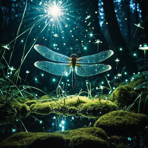Glowing Lantern Dragonfly in Magical Forest Glowing Lantern Dragonfly in Magical Forest