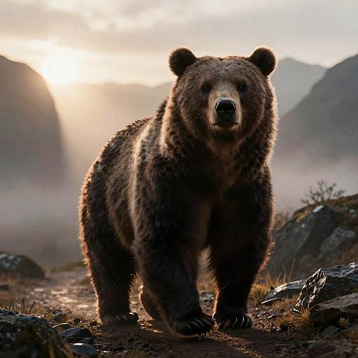 Surreal Bear on Misty Mountain Path