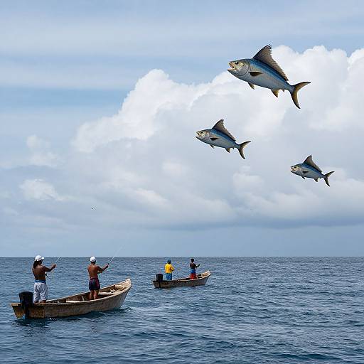 Fishermen and Airborne Fish Creatures