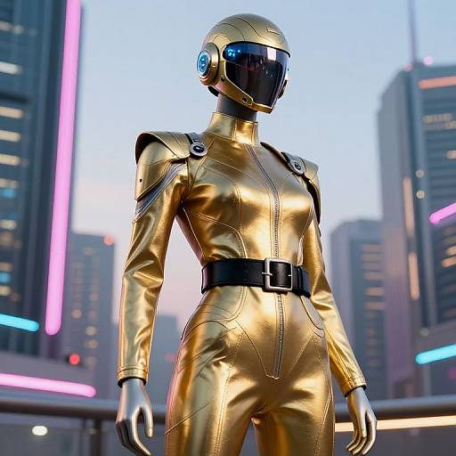 Futuristic Mannequin in Neon Cityscape