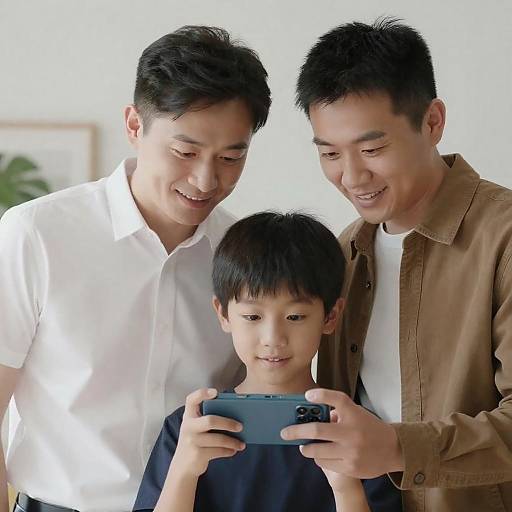 Asian Family Smiling at Phone