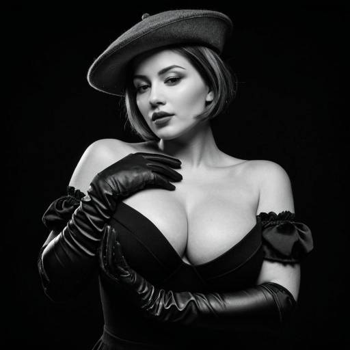 Monochrome Portrait of Woman in Beret and Gloves