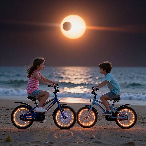 Children Biking Under Solar Eclipse