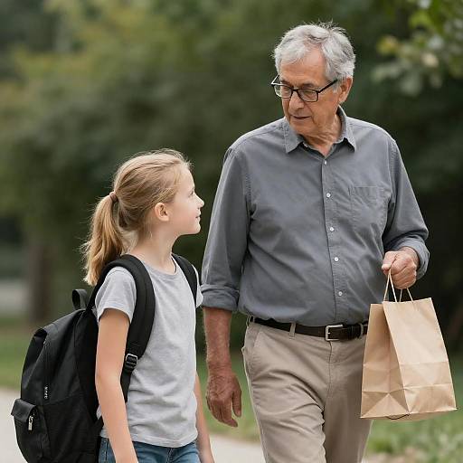 Grandfather Walking with Granddaughter Outdoors