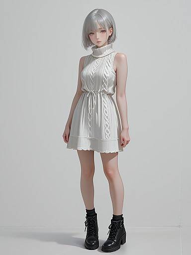 Minimalist Woman in Knit Dress