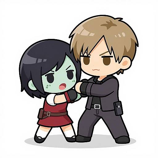 Chibi Chris Redfield Fighting Zombie Woman