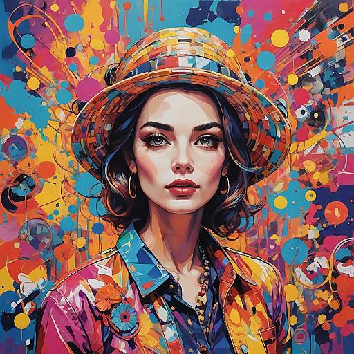 Colorful pop art portrait of woman with sunglasses