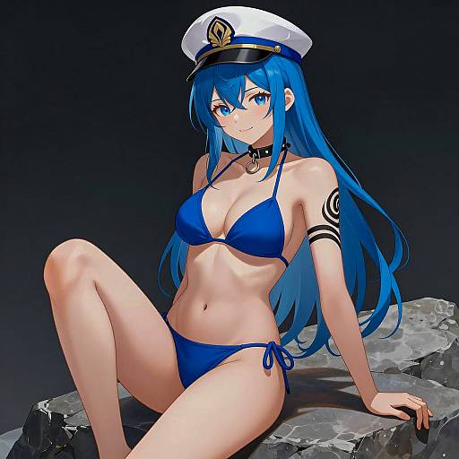 Seductive Anime Girl on a Rock