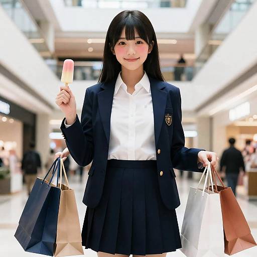 Ultra-Detailed Schoolgirl Shopping Scene