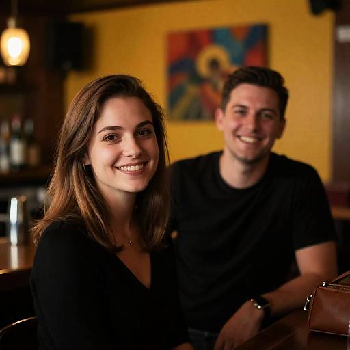 Intimate Bar Scene with Smiling Figures