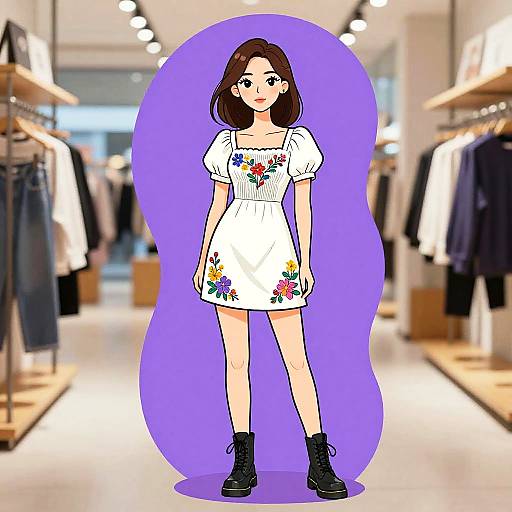 Woman in White Floral Mini Dress and Combat Boots