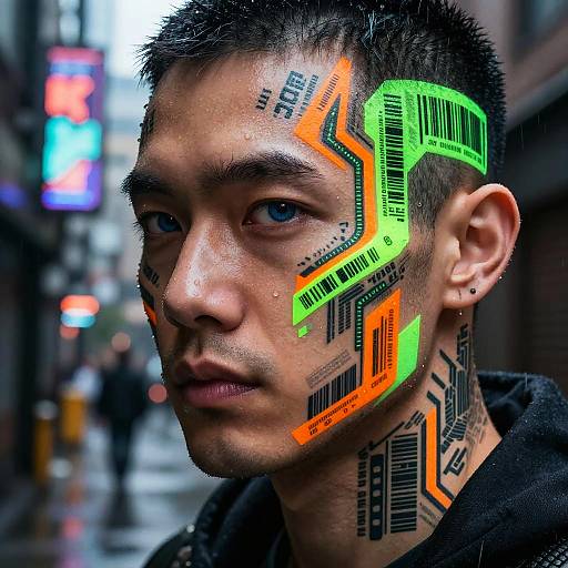 Cyberpunk Man with Neon Tattoos