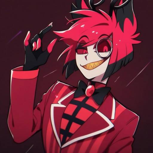 Illustration of Alastor (hazbin hotel), hazbin hotel in the style of Tama (songe)