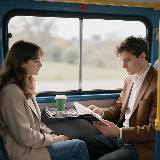 Quiet Reading Moment on Blue Bus