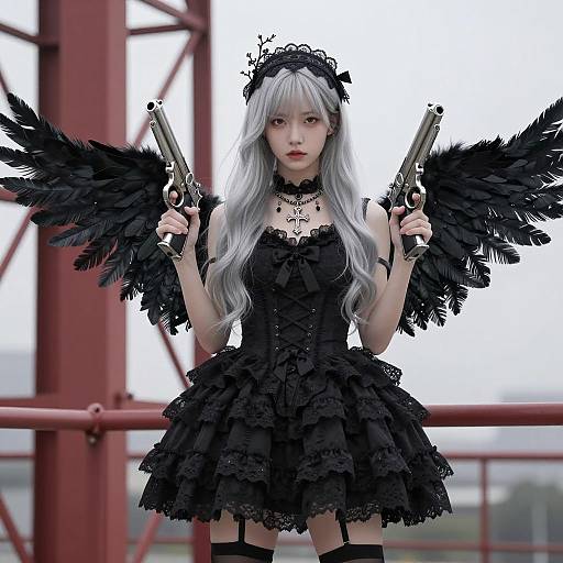 Ethereal Warrior in Black Lace and Silver