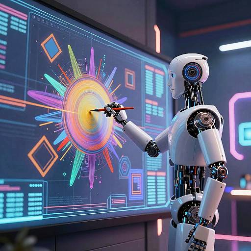 Cyberpunk AI Artist in Neon Studio