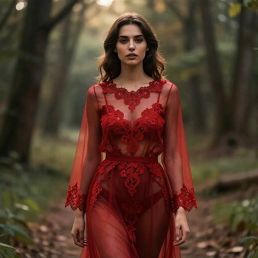Sheer Red Lace Dress at Sunrise
