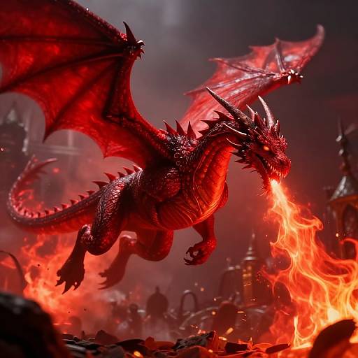 Ruby Dragon Breathing Fiery Flames