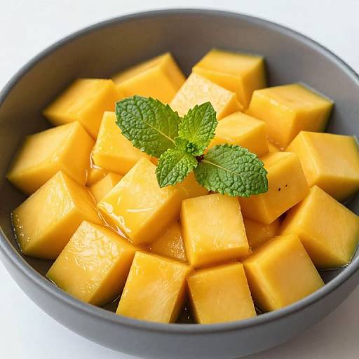 Cubed Mango with Mint Garnish