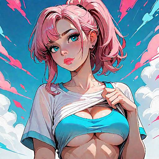 Anime Girl with Pink Hair and Midriff
