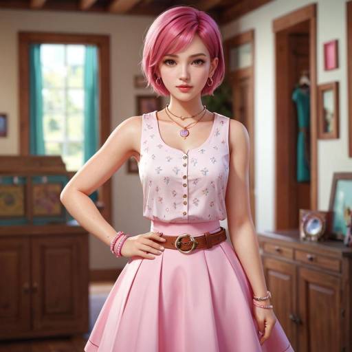 Stylish Girl with Pink Hair and Jewelry