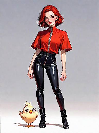 Chic Woman in Red Draped Blouse