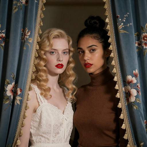 Intense Expressions Behind Floral Curtains